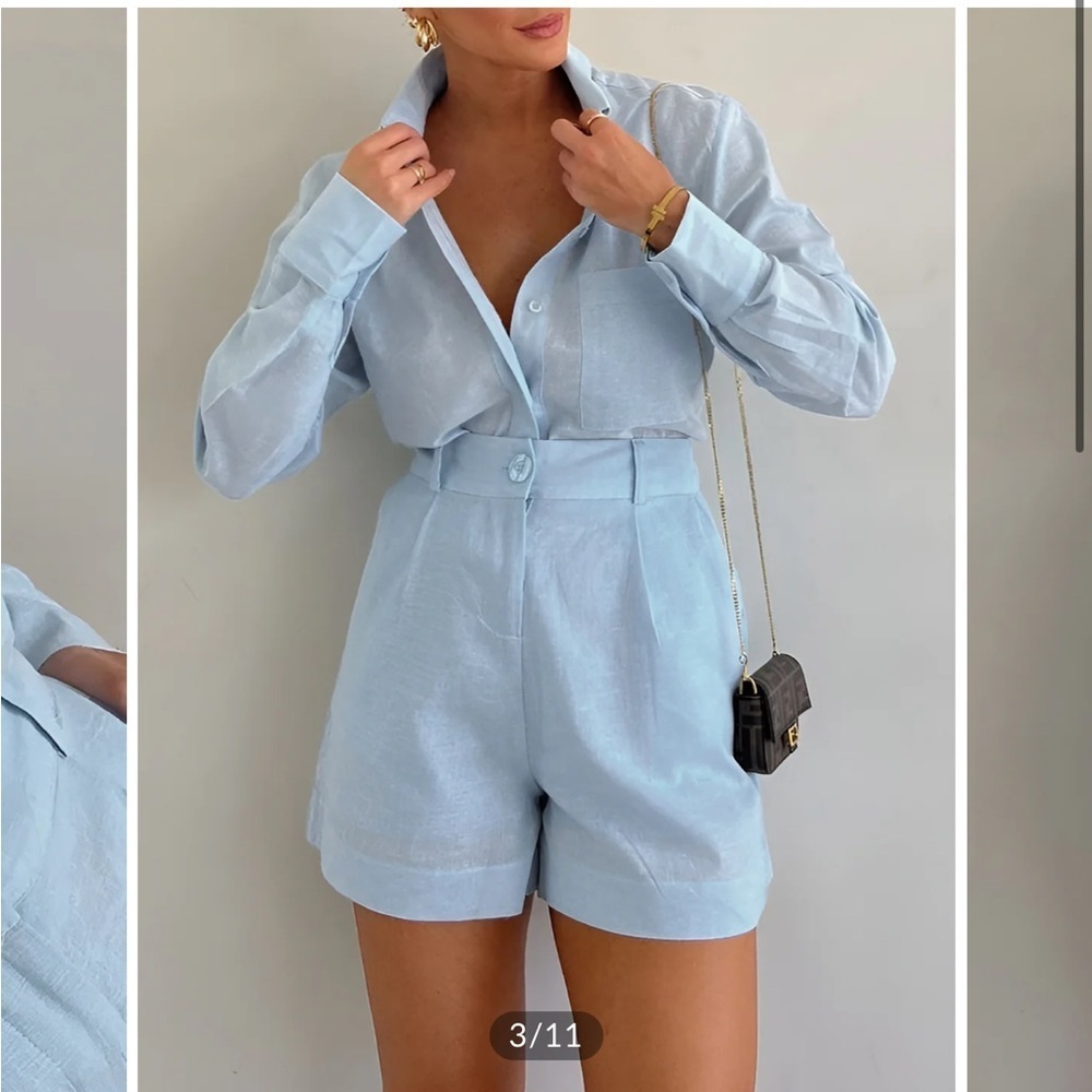 Commense Long Sleeve Loose Shorts Set Blue - Picture 4 of 7